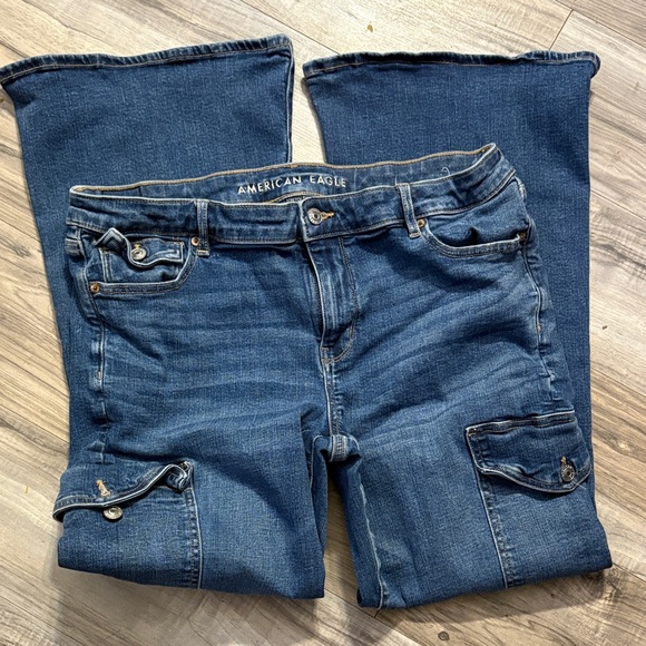American Eagle Outfitters Women's Dark Blue Flare Jeans - Picture 1 of 5